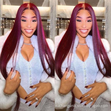Uniky 99J Burgundy Red Color Customized Texture Long 40-50 Inches Brazilian Cuticle Aligned Hair Lace Front Wigs